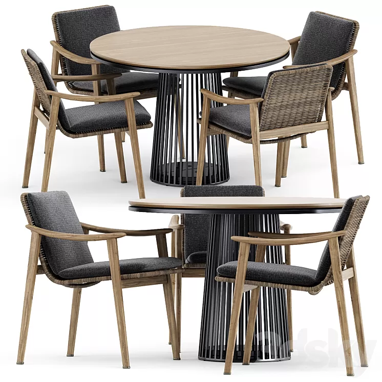 Fynn Outdoor chair by Minotti and Grid table by solpuri 3D Model