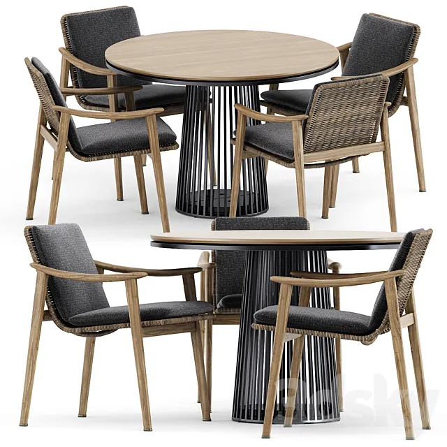 Fynn Outdoor chair by Minotti and Grid table by solpuri 3DModel