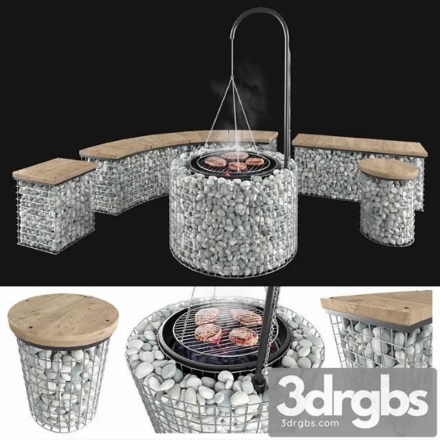 Gabion Fireplace Benches 1 3D Model Free