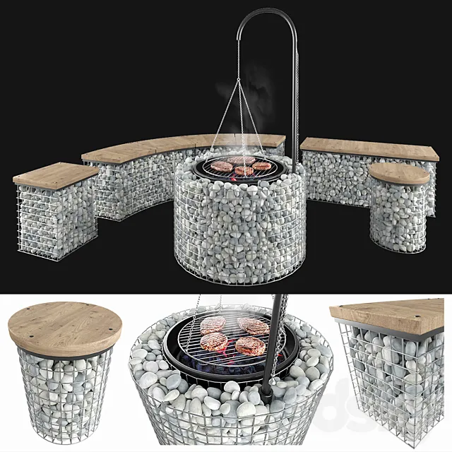Gabion fireplace benches 3D Model