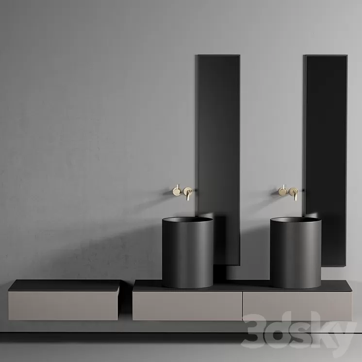 GALASSIA Core Countertop Ceramic Washbasin Set 1 3D Model