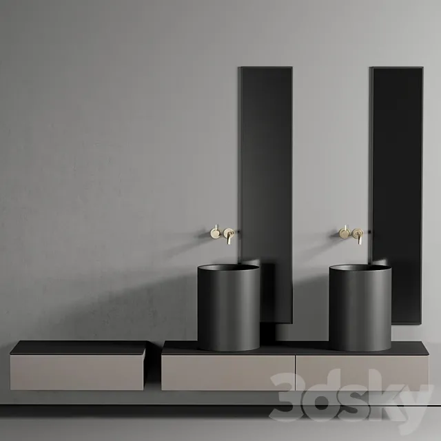 GALASSIA Core Countertop Ceramic Washbasin Set 1 3D Model