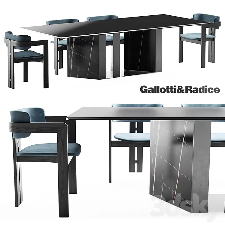 Gallotti & Radice 0414 chair | Platinum table 3D Model