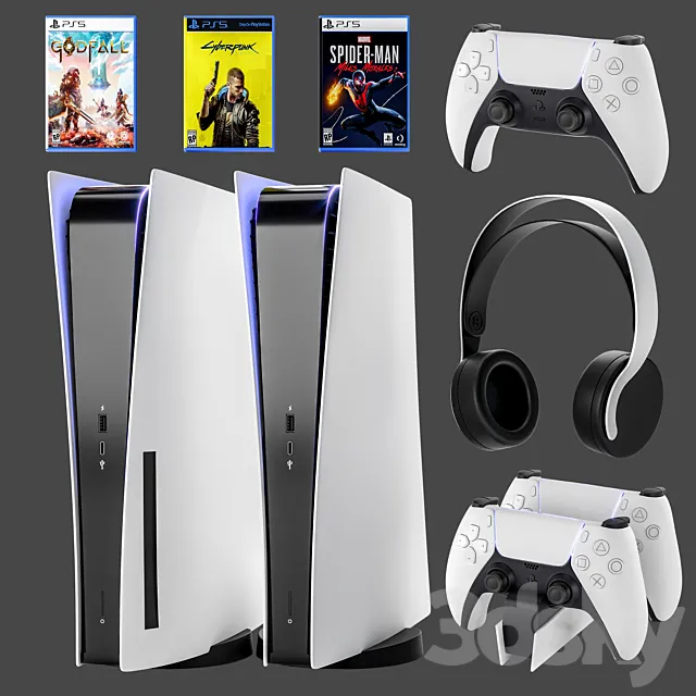 Game console with headphones PS5 Sony PlayStation 5 3D Model