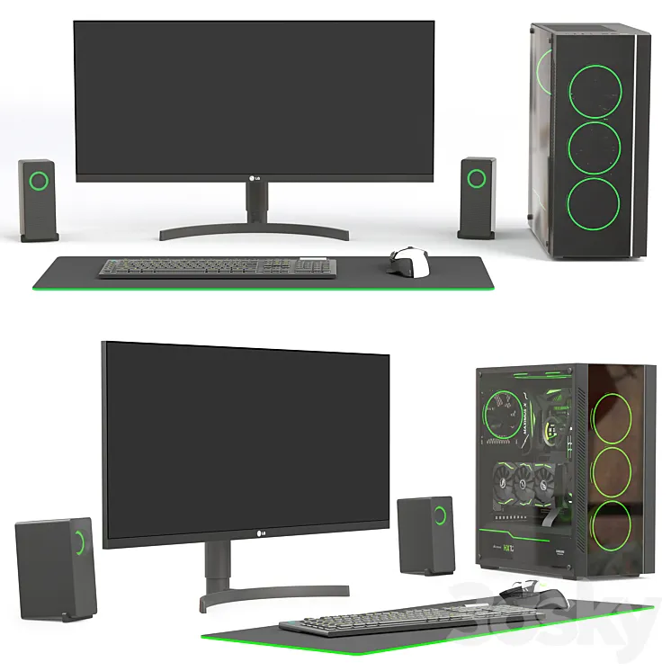 Gamer Set 2 PC 3D Model Free