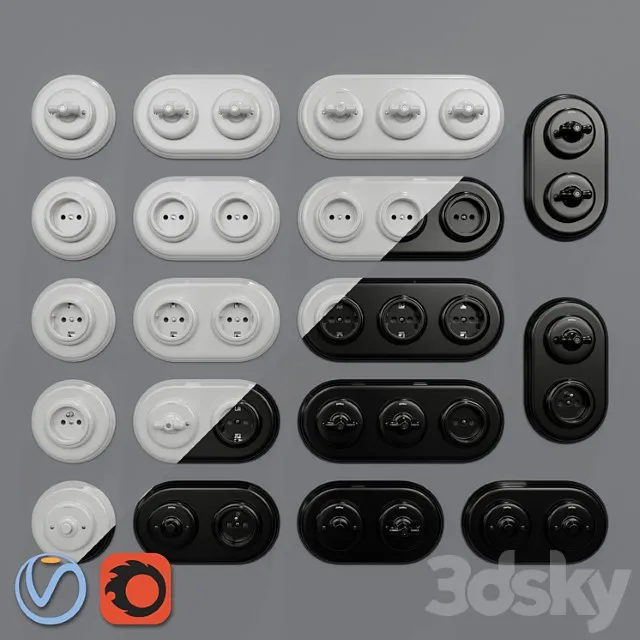 Garby Colonial Porcelain Sockets And Switches By Fontini 3D Model Free
