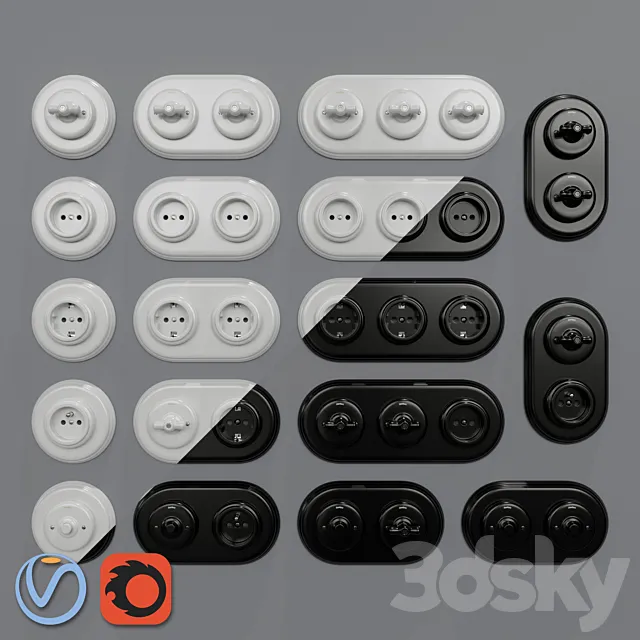 Garby Colonial porcelain sockets and switches by Fontini 3D Model
