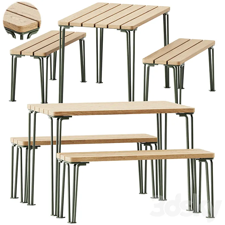 Gard Bench and Table by Nola Industrier / Garden set 3D Model Free