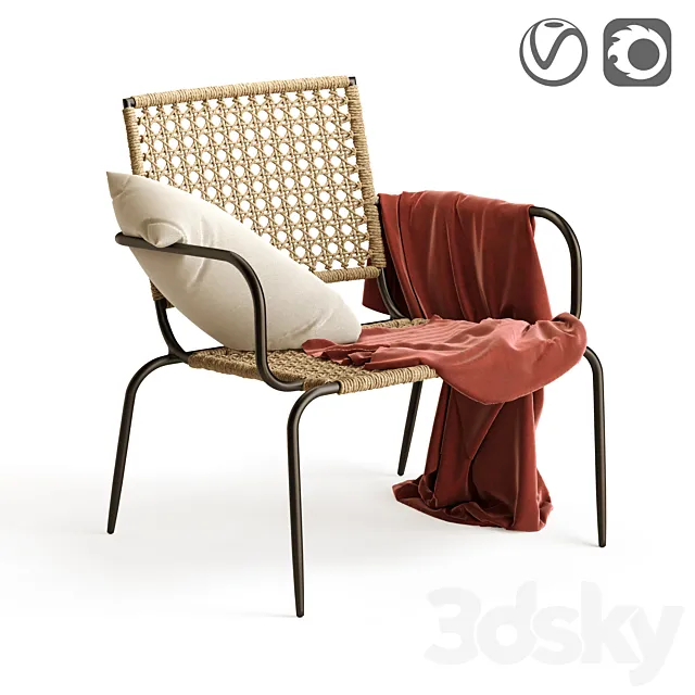 Garden armchair Ibiza in metal and braided rope 3D Model