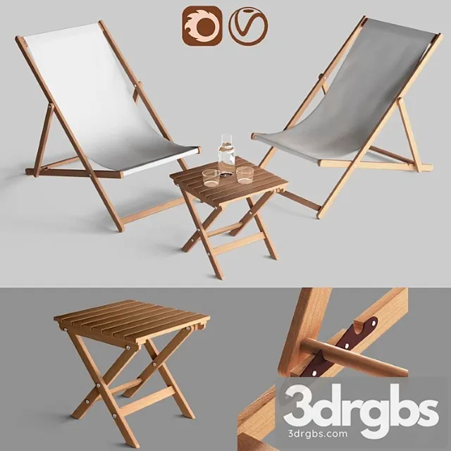 Garden furniture chaise longue with a low table 2 3D Model Free