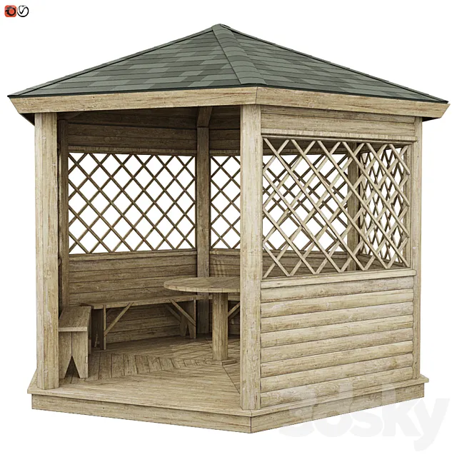 Garden Gazebo made of wood 02 3DModel