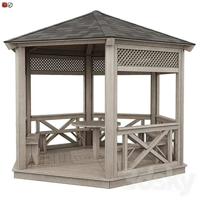 Garden Gazebo made of wood 03 Free Download