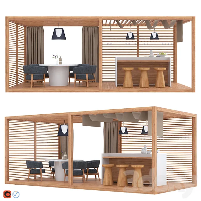 Garden Gazebo Zen Light Double by Exteta 3D Model