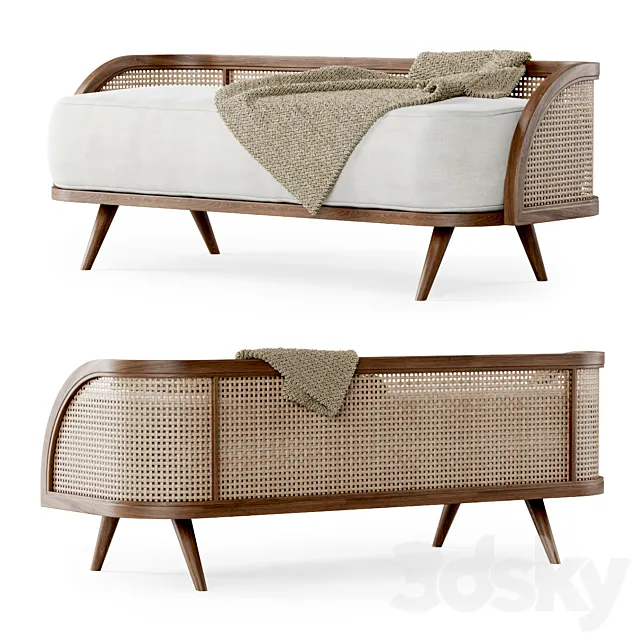 Garden ottoman LV _ Wooden rattan bench 3D Model