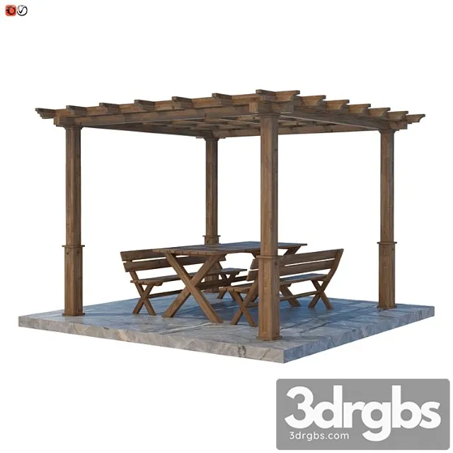 Garden pergola table and bench 02 3D Model Free