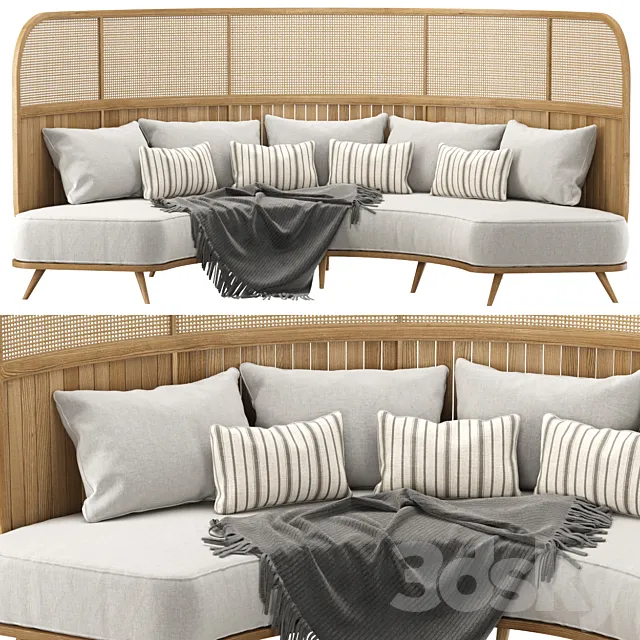 Garden round sofa R157 High back _ Semicircular sofa in rattan 3DModel
