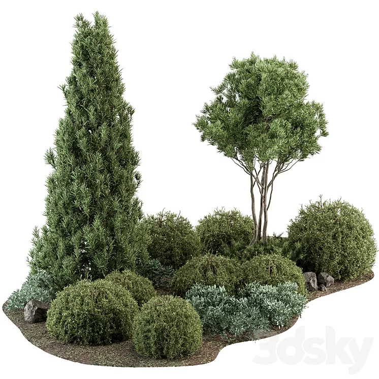Garden Set Topiary and pine Plants - Outdoor Plants Set 410 3D Model Free