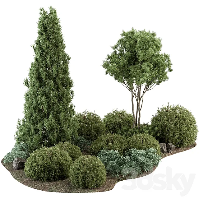 Garden Set Topiary and pine Plants - Outdoor Plants Set 410 3D Model