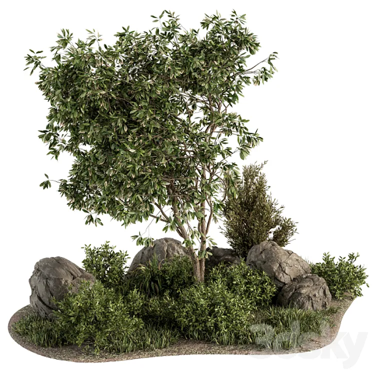 Garden set Tree and Bush - Garden Set 17 3D Model Free