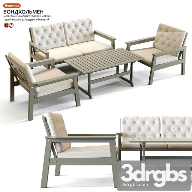 Garden table and chair ikea bondholmen 2 3D Model Free