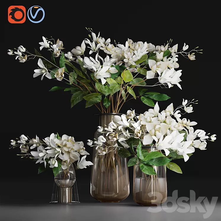 Gardenia / jasmine bouquet vases 3D Model