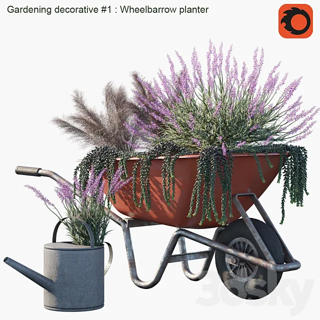 Gardening decorative # 1: Wheelbarrow planter 3D Model