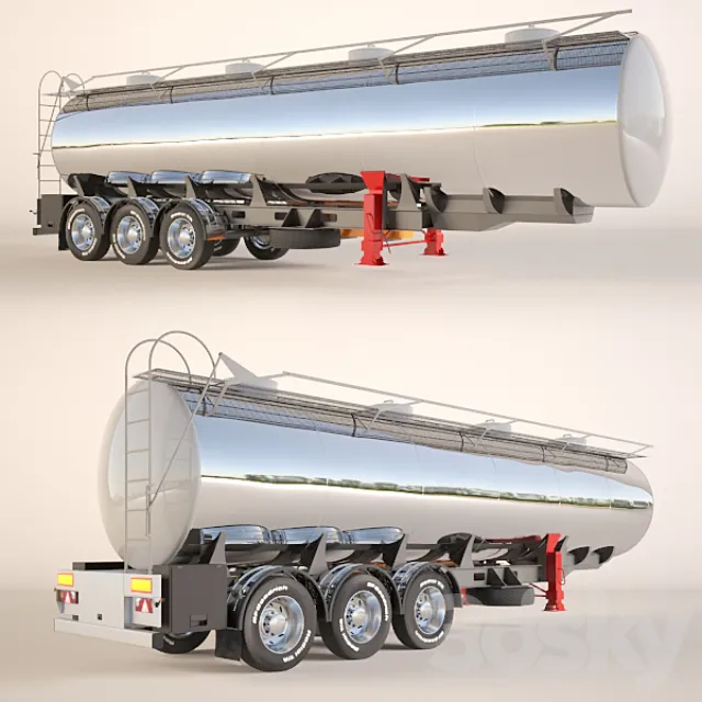 Gasoline Fuel Tanker Trailer - Semitrailer tank for fuel transportation 3DModel