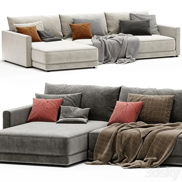 Gather Deep 2 Piece Left Arm Wide Chaise Sectional Sofa 3D Model