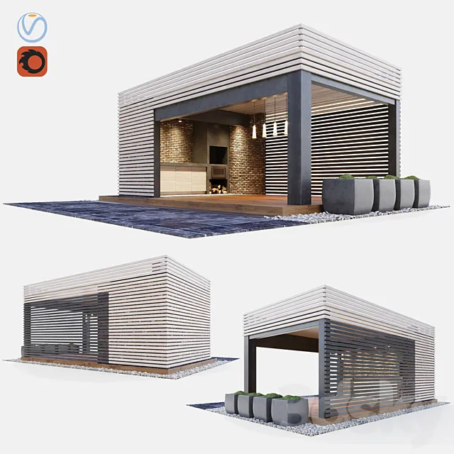 Gazebo with summer kitchen Free Download