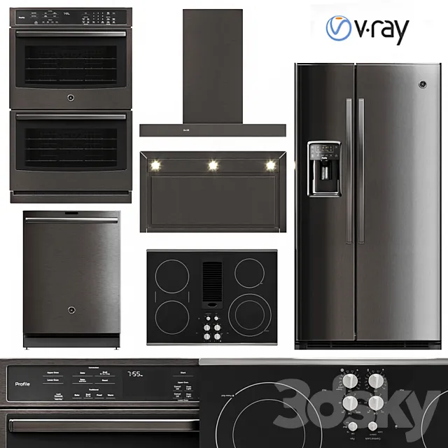 GE Profile 5 Piece Kitchen Appliance V-Ray 3D Model