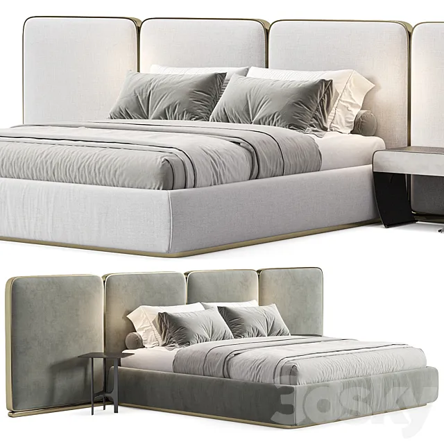 Gem Upholstered King Queen Bed 2 3D Model