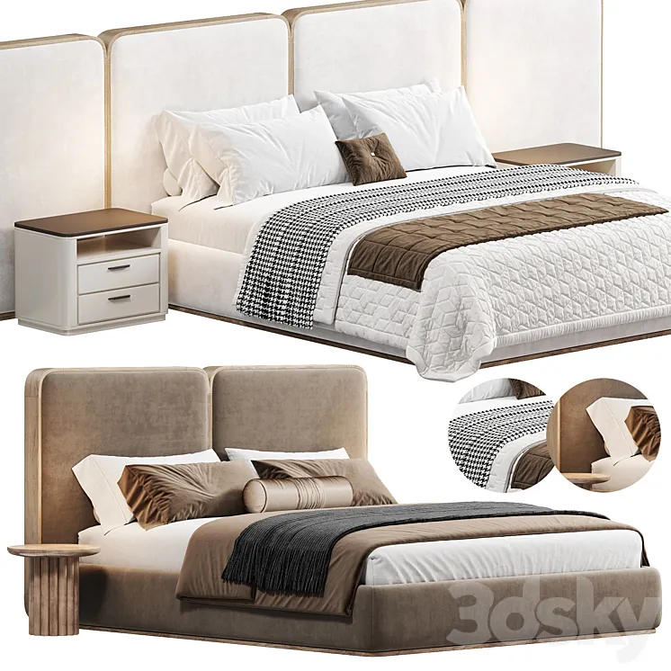 Gem Upholstered King Queen Bed by Adrianahoyos 3D Model Free