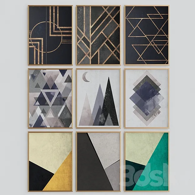 Geometric Triangles Print Scandinavian Abstract Poster 3D Model