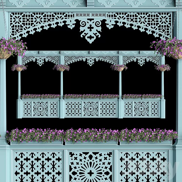 Georgian balcony with flowers 3D Model