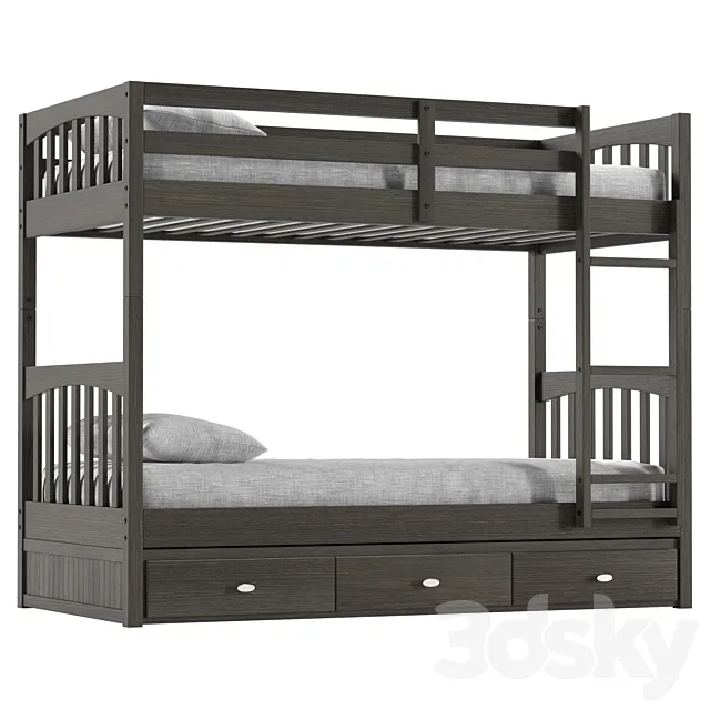 Giancola 3 Drawer Solid Wood Standard Bunk Bed 3D Model