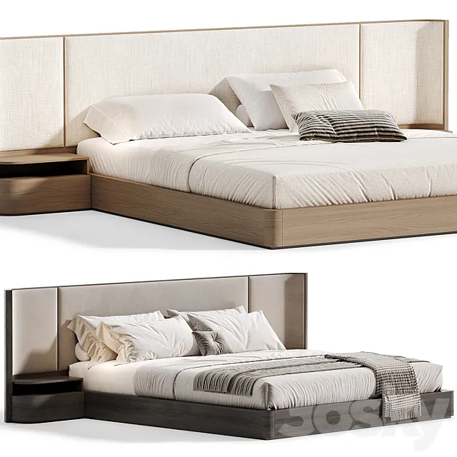 Gianna Natural Walnut Wood King Bed Frame 3D Model