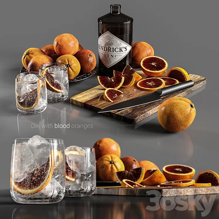 Gin with blood oranges 3D Model
