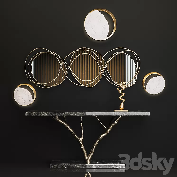 Ginger & jagger Primitive Console Vine Triptych Mirror Eclipse Wall Lamp