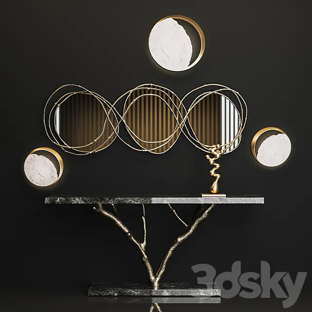 Ginger & jagger Primitive Console. Vine Triptych Mirror. Eclipse Wall Lamp 3DModel