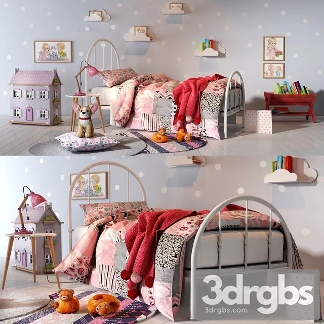 Girl Bedroom Set 01 3D Model Free