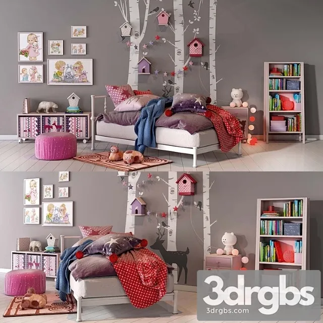 Girl Bedroom Set 02 3D Model Free