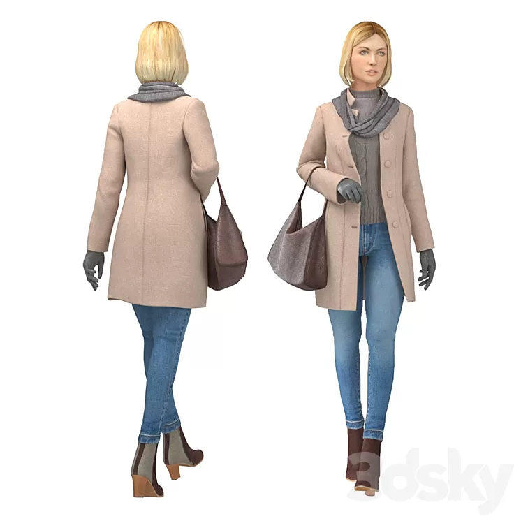 Girl in coat 3D Model