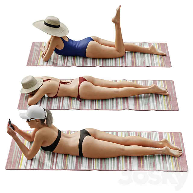 Girls relaxing on the beach 3D Model