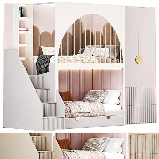 Girls room Childrens locker Bed 3D Model