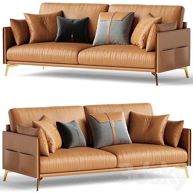Glamorous Brown Leather Sofa 3D Model