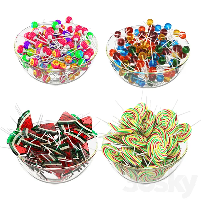 Glass bowl with lollipops 3D Model