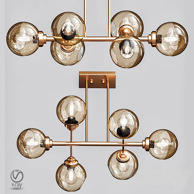 Glass Bubble Chandelier Brass 3D Model