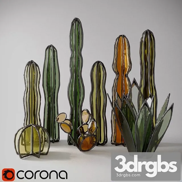 Glass cacti and succulents 3D Model Free