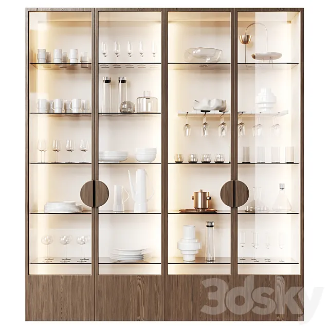 Glass cupboard for dishes in the kitchen and living room 3D Model