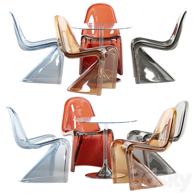 glass dining set 3D Model Free